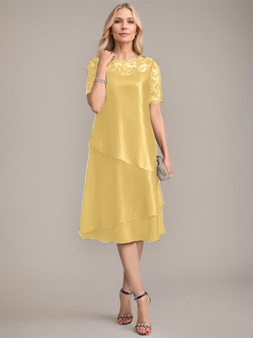 A-Line Scoop Knee-Length Mother of the Bride Dress With Applique & Sequins