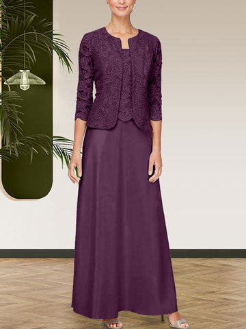 Glitter Lace & Satin Skirt Jacket Dress with Open Jacket