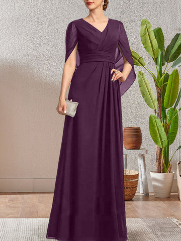 Dark Navy A-Line V-Neck Long Mother of Bride Dress