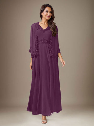 Plum A-Line Sequins Chiffon Dress