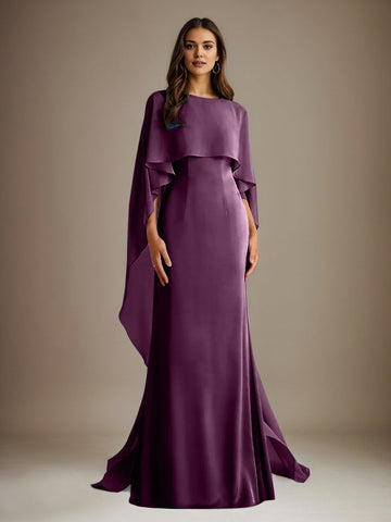 Sheath/Column Boatneck Floor-Length Chiffon Mother of the Bride Dress With Cascading Ruffles