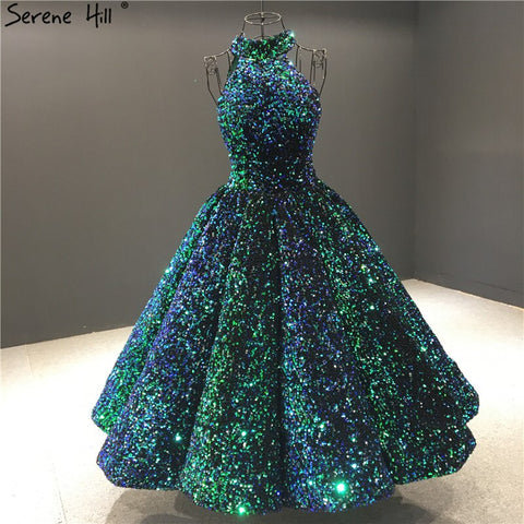 Green O-Neck Sexy Luxury Ankle-Length Evening Gowns 2025 Sleeveless Sequins Sparkle Formal Dress HA2063