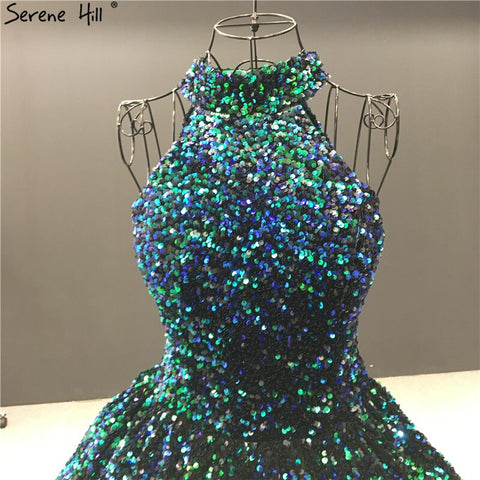 Green O-Neck Sexy Luxury Ankle-Length Evening Gowns 2025 Sleeveless Sequins Sparkle Formal Dress HA2063