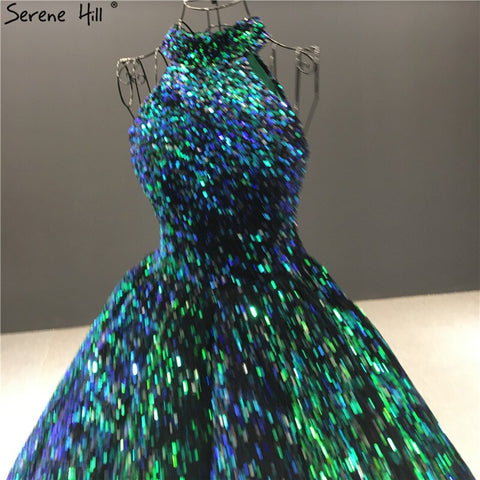 Green O-Neck Sexy Luxury Ankle-Length Evening Gowns 2025 Sleeveless Sequins Sparkle Formal Dress HA2063