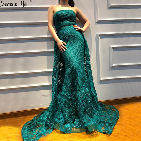 On Sale No Return No Refund Green Off Shoulder Sexy Mermaid Evening Dresses 2025 Appliques Sequined Luxury Vintage Evening Gowns  LA6361