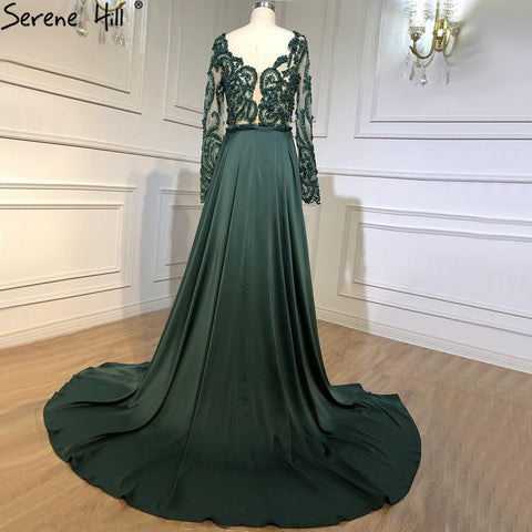 Green Satin   Detachable Skirt Long Sleeves Sexy Evening Dresses 2025 Mermaid Formal Dress Design LA70343