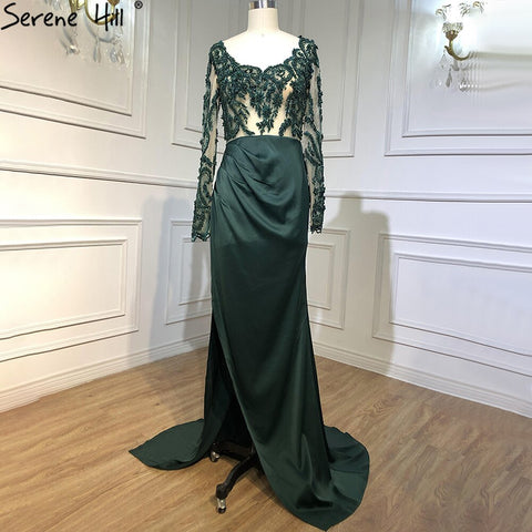Green Satin   Detachable Skirt Long Sleeves Sexy Evening Dresses 2025 Mermaid Formal Dress Design LA70343