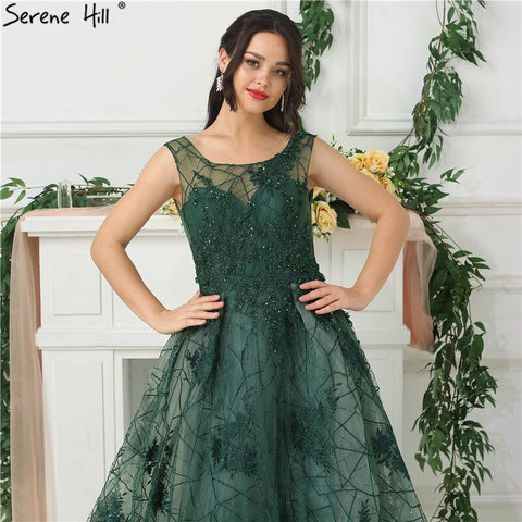 On Sale no return no refundSale Green Sleeveless Backless Sexy Evening Dresses 2025 Beading Sequined With Train Evening Gowns Real Photo LA6687