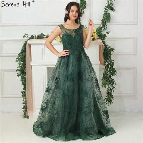 On Sale no return no refundSale Green Sleeveless Backless Sexy Evening Dresses 2025 Beading Sequined With Train Evening Gowns Real Photo LA6687