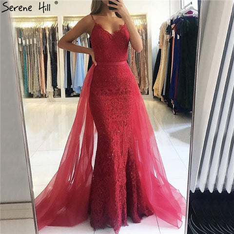 Green Sling Lace Beading Mermaid Evening Dresses 2025 Sexy Sleeveless V-Neck Tulle Formal Dress Real Photo LA70064