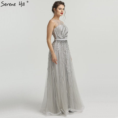 On Sale no return no refundSale Grey Diamond Beading Luxury New Evening Dresses 2025 High-end Sexy Sleeveless Beach Formal Evening Gowns LA6577