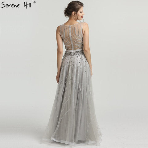 On Sale no return no refundSale Grey Diamond Beading Luxury New Evening Dresses 2025 High-end Sexy Sleeveless Beach Formal Evening Gowns LA6577