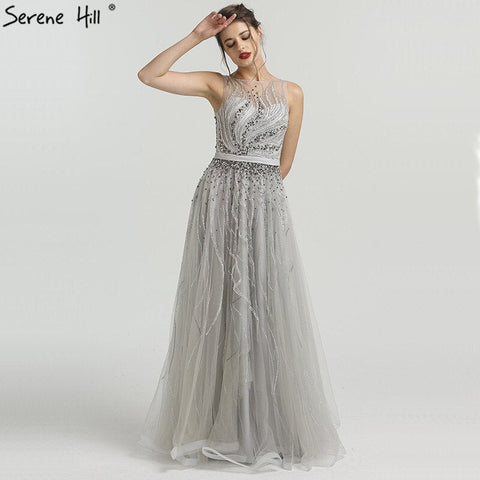 On Sale no return no refundSale Grey Diamond Beading Luxury New Evening Dresses 2025 High-end Sexy Sleeveless Beach Formal Evening Gowns LA6577