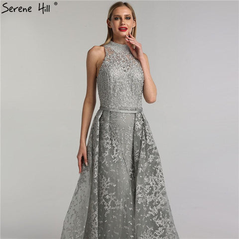 Grey Dubai Design Sleeveless Sexy Evening Dresses 2025 Embroidery Diamonds Mermaid Formal Dress Real Photo LA70014