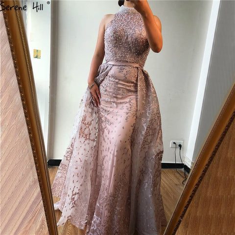 Grey Dubai Design Sleeveless Sexy Evening Dresses 2025 Embroidery Diamonds Mermaid Formal Dress Real Photo LA70014