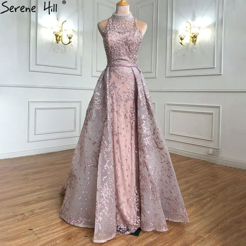 Grey Dubai Design Sleeveless Sexy Evening Dresses 2025 Embroidery Diamonds Mermaid Formal Dress Real Photo LA70014