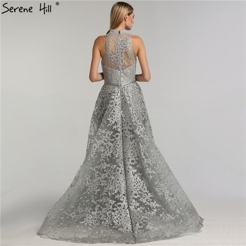 Grey Dubai Design Sleeveless Sexy Evening Dresses 2025 Embroidery Diamonds Mermaid Formal Dress Real Photo LA70014