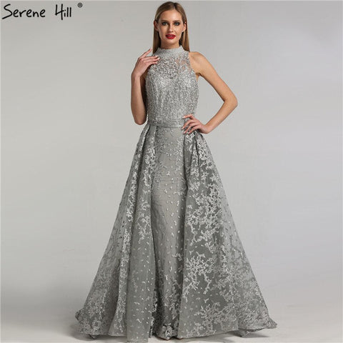 Grey Dubai Design Sleeveless Sexy Evening Dresses 2025 Embroidery Diamonds Mermaid Formal Dress Real Photo LA70014