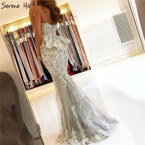 On Sale no return no refundSale Grey Fake Two Pieces Mermaid Evening Dresses 2025 Sleeveless Sexy Lace Evening Gowns Long LA70247