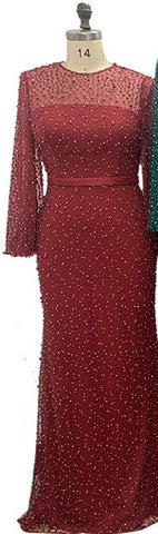 On Sale no return no refundSale Grey Full Pearls Mermaid Evening Dresses 2025 Long Sleeves Sexy Fashion Formal Evening Gowns Plus Size LA6556