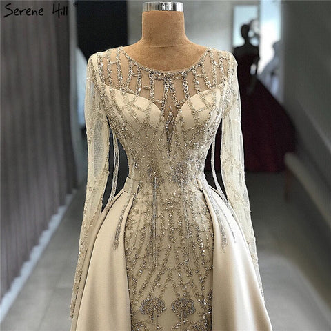 Grey Long Sleeve Sexy Luxury Evening Dress 2025 Mermaid Sequined Beading O-Neck Evening Dress Real Photo LA70174