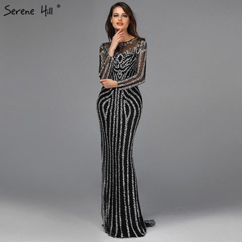 Grey Luxury Long Sleeves Sparkly Evening Dresses Mermaid Sexy Diamond Beading Formal Dress 2025 Real Photo LA6591