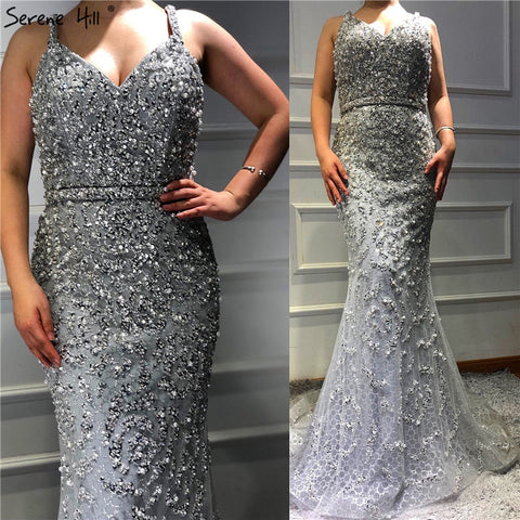 Grey Luxury Sexy Mermaid Evening Dresses 2025 Diamond  Beading Off Shoulder Formal Dress Real Photo LA60729