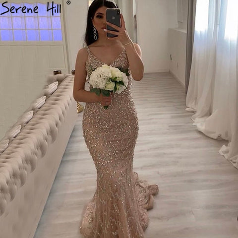 Grey Luxury Sexy Mermaid Evening Dresses 2025 Diamond  Beading Off Shoulder Formal Dress Real Photo LA60729