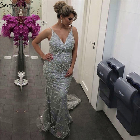 Grey Luxury Sexy Mermaid Evening Dresses 2025 Diamond  Beading Off Shoulder Formal Dress Real Photo LA60729