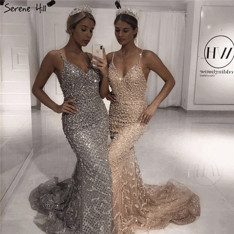 Grey Luxury Sexy Mermaid Evening Dresses 2025 Diamond  Beading Off Shoulder Formal Dress Real Photo LA60729
