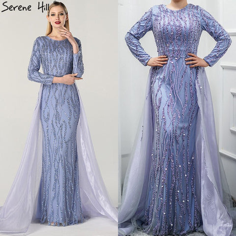 Grey Mermaid Luxury Dubai Designer Evening Dresses Beading Sequined Fashion Long Sleeves Evening Gowns 2025 LA6302