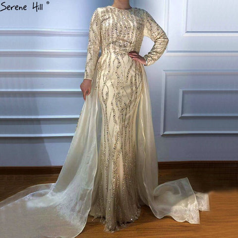 Grey Mermaid Luxury Dubai Designer Evening Dresses Beading Sequined Fashion Long Sleeves Evening Gowns 2025 LA6302