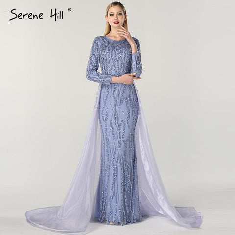 Grey Mermaid Luxury Dubai Designer Evening Dresses Beading Sequined Fashion Long Sleeves Evening Gowns 2025 LA6302