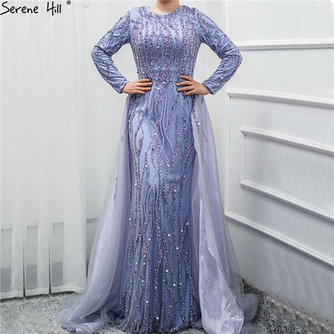 Grey Mermaid Luxury Dubai Designer Evening Dresses Beading Sequined Fashion Long Sleeves Evening Gowns 2025 LA6302
