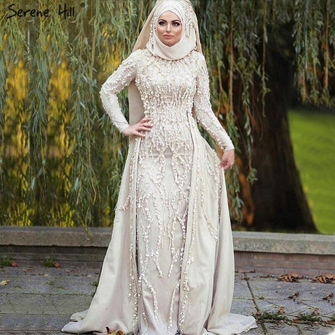 Grey Mermaid Luxury Dubai Designer Evening Dresses Beading Sequined Fashion Long Sleeves Evening Gowns 2025 LA6302