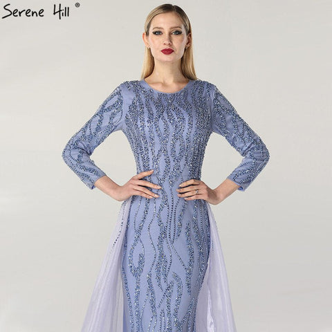 Grey Mermaid Luxury Dubai Designer Evening Dresses Beading Sequined Fashion Long Sleeves Evening Gowns 2025 LA6302