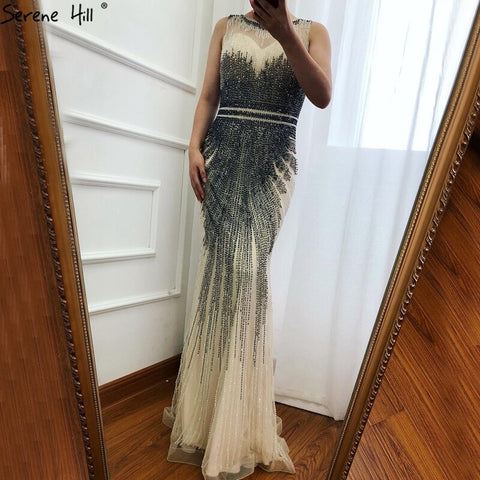 On Sale no return no refundSale Grey New Beading Crystal Luxury Evening Dresses 2025 High-end Mermaid Sleeveless Sexy Formal Evening Gowns LA6573
