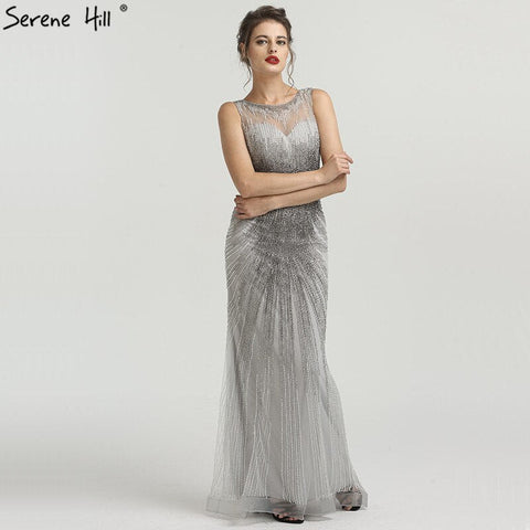 On Sale no return no refundSale Grey New Beading Crystal Luxury Evening Dresses 2025 High-end Mermaid Sleeveless Sexy Formal Evening Gowns LA6573