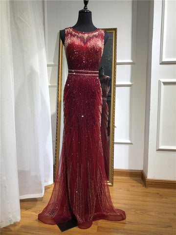 On Sale no return no refundSale Grey New Beading Crystal Luxury Evening Dresses 2025 High-end Mermaid Sleeveless Sexy Formal Evening Gowns LA6573