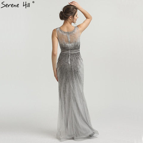 On Sale no return no refundSale Grey New Beading Crystal Luxury Evening Dresses 2025 High-end Mermaid Sleeveless Sexy Formal Evening Gowns LA6573