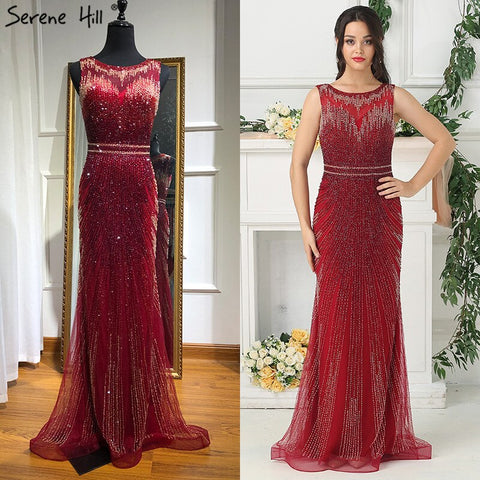 On Sale no return no refundSale Grey New Beading Crystal Luxury Evening Dresses 2025 High-end Mermaid Sleeveless Sexy Formal Evening Gowns LA6573