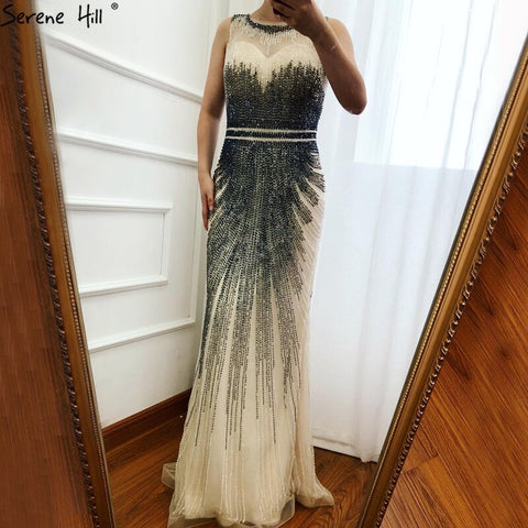 On Sale no return no refundSale Grey New Beading Crystal Luxury Evening Dresses 2025 High-end Mermaid Sleeveless Sexy Formal Evening Gowns LA6573