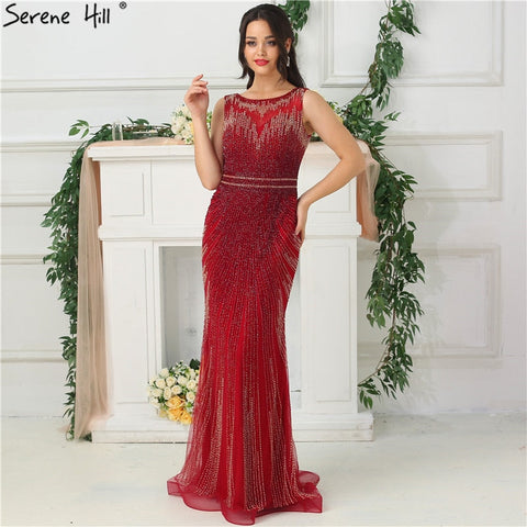 On Sale no return no refundSale Grey New Beading Crystal Luxury Evening Dresses 2025 High-end Mermaid Sleeveless Sexy Formal Evening Gowns LA6573