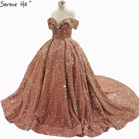 Grey Silver Sequined Wedding Dresses 2025 Dubai Sleeveess Sexy Luxury Bridal Gowns HM66742 Custom Made