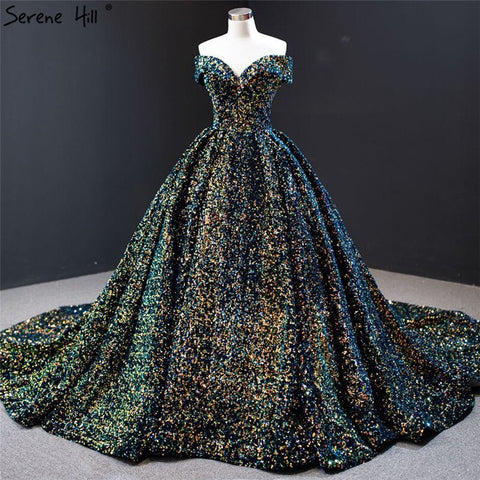 Grey Silver Sequined Wedding Dresses 2025 Dubai Sleeveess Sexy Luxury Bridal Gowns HM66742 Custom Made