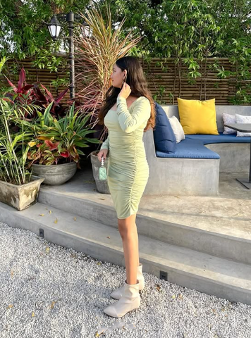 Robe courte vert sauge, ravissante, à manches longues, robe de soirée sexy Y1913