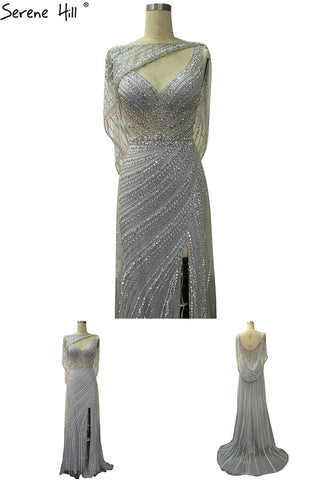 Luxus Champagner Sexy Split Abendkleider 2025 Diamant Sleeveless Meerjungfrau Formale Kleid Ruhigen Hill LA70301