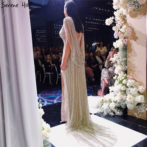 Luxus Champagner Sexy Split Abendkleider 2025 Diamant Sleeveless Meerjungfrau Formale Kleid Ruhigen Hill LA70301