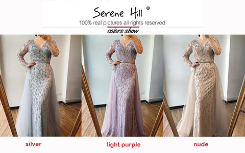 Dubai Luxury Grey With DetachableTrain Evening Dresses 2025 Long Diamond Mermaid Beading Formal Dress LA70341