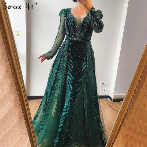 Velvet Wine Red Evening Dresses Long Sleeves Luxury Design Beading  Formal Dress 2025 Plus Size LA60903